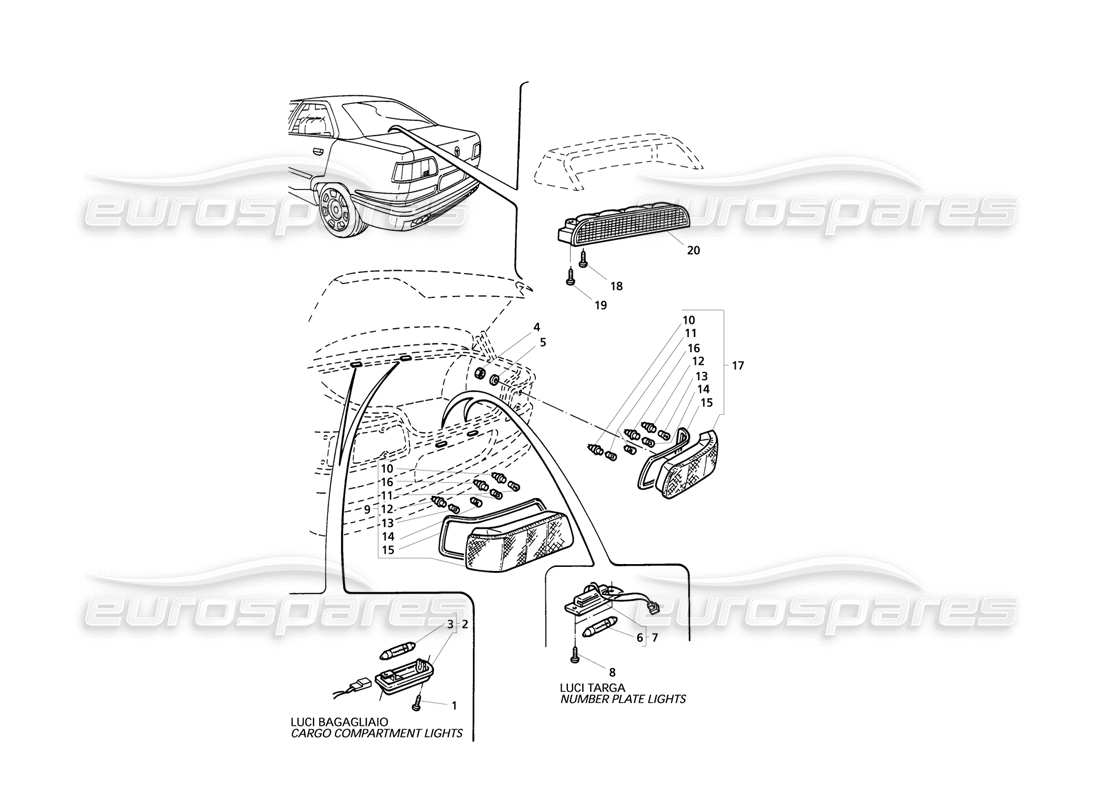 Maserati QTP V8 Evoluzione Luces traseras Diagrama de piezas