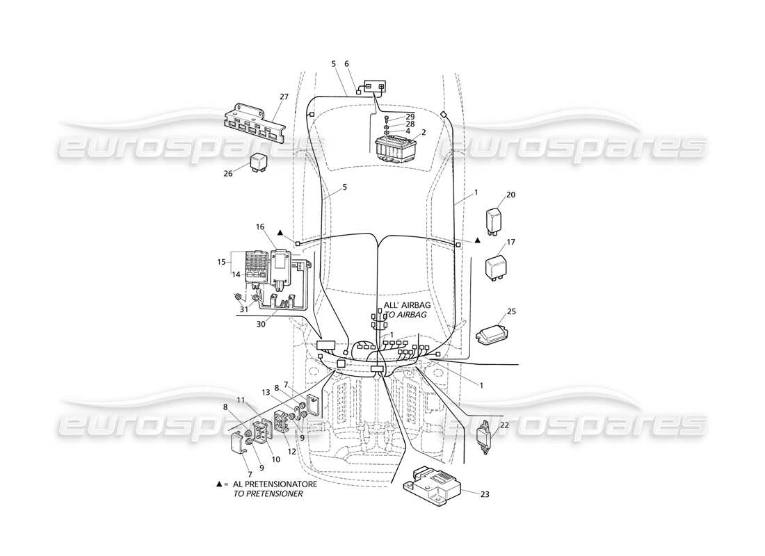 Maserati QTP V8 Evoluzione eléctrico. Sistema: Diagrama de piezas del tablero y la batería (transmisión izquierda)