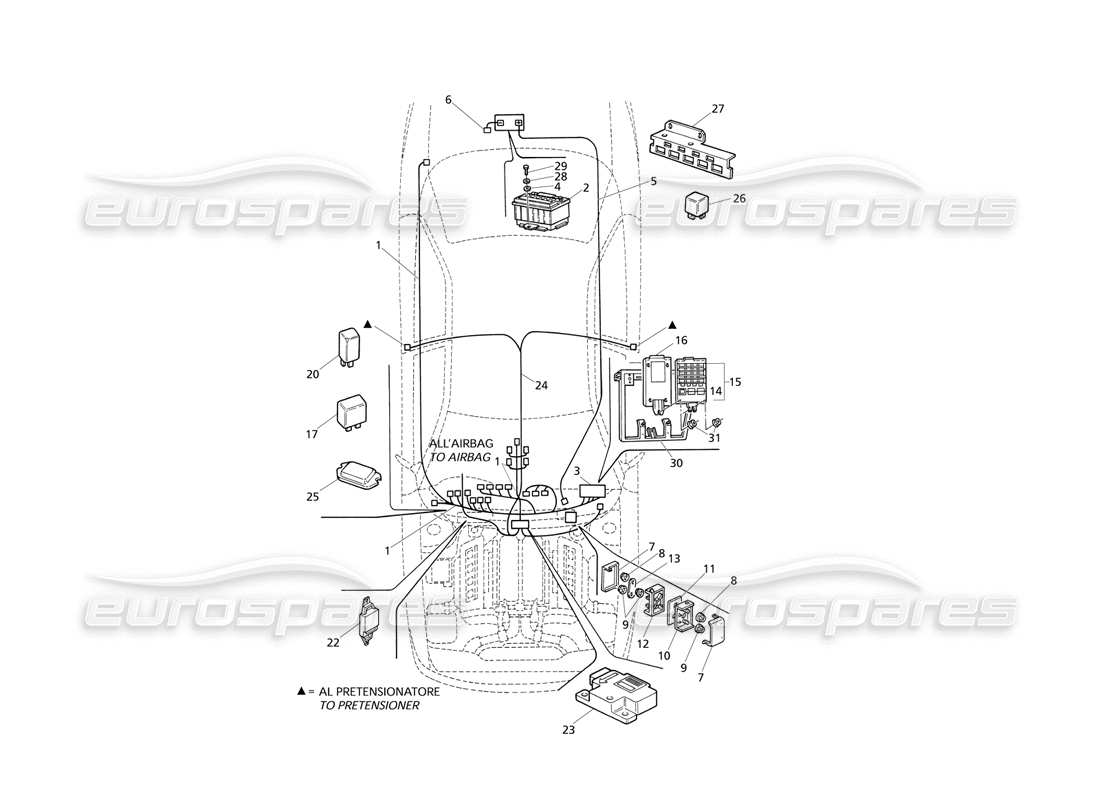 Maserati QTP V8 Evoluzione eléctrico. Sistema: Diagrama de piezas del tablero y la batería (transmisión derecha)
