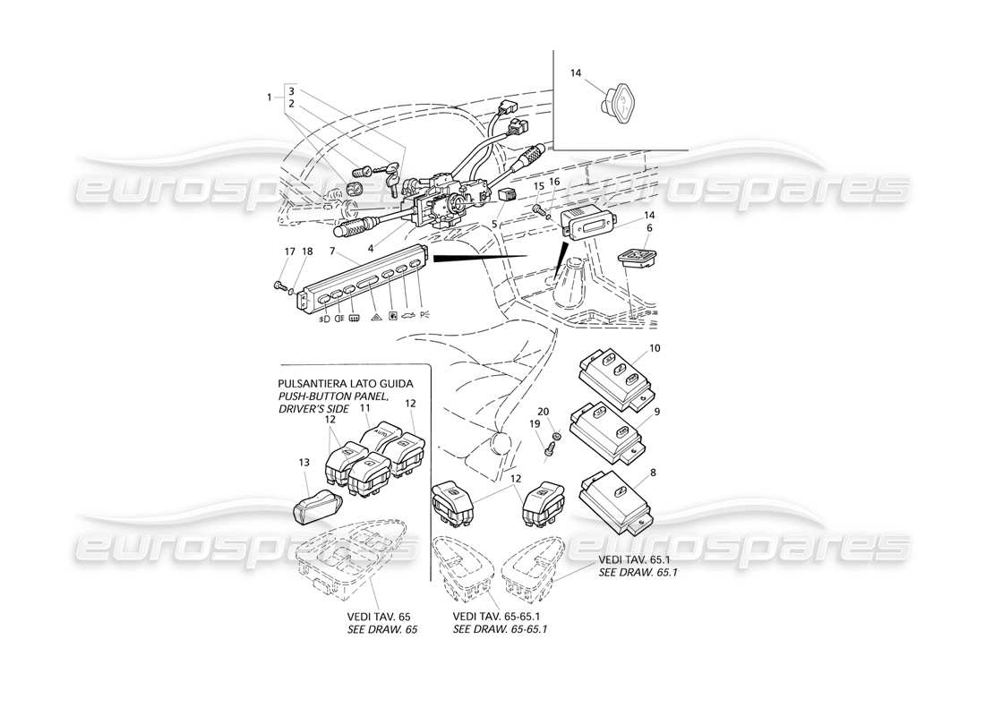Maserati QTP V8 Evoluzione Interruptores y bloqueo de dirección Diagrama de piezas