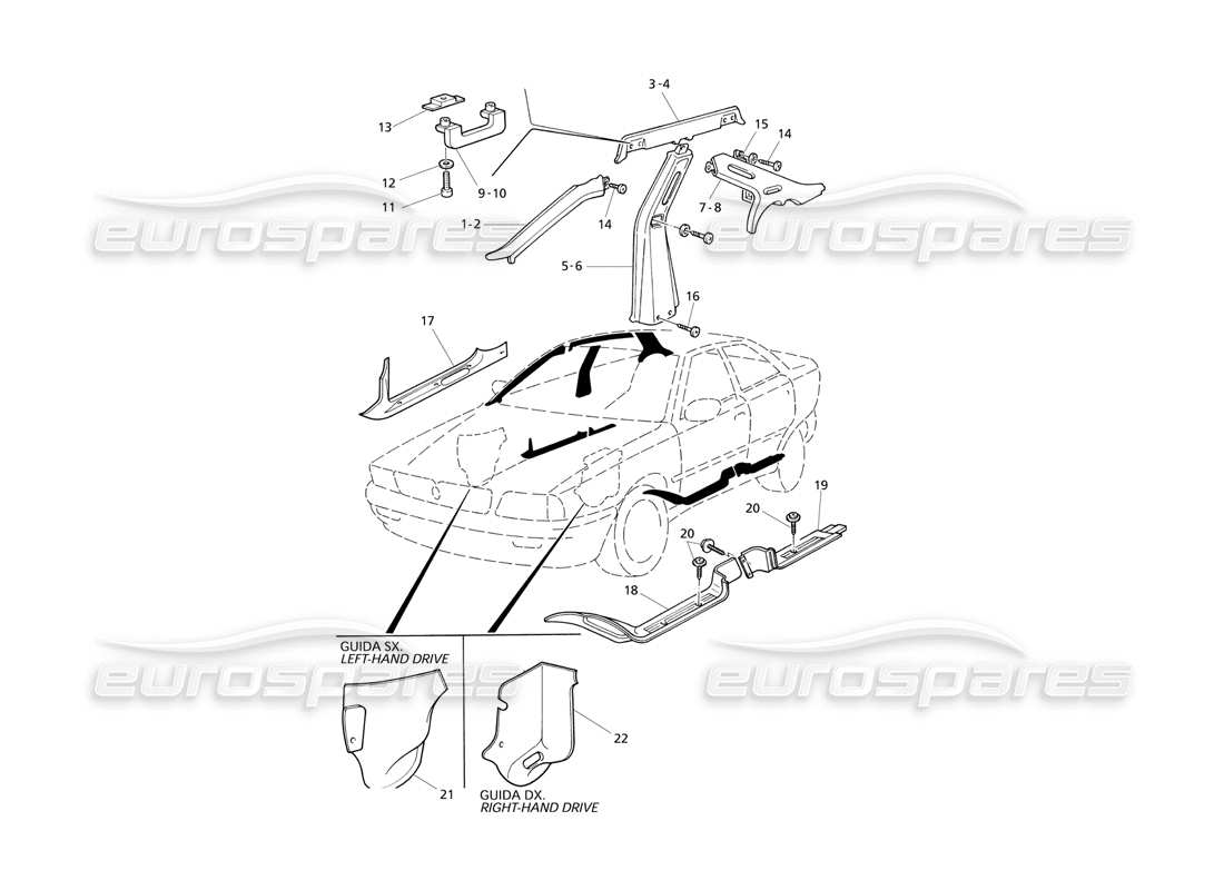 Maserati QTP V8 Evoluzione Adornos interiores: pilares Diagrama de piezas