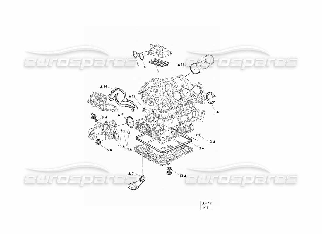 Maserati QTP V6 Evoluzione Juntas y retenes de aceite para revisión de bloques Diagrama de piezas