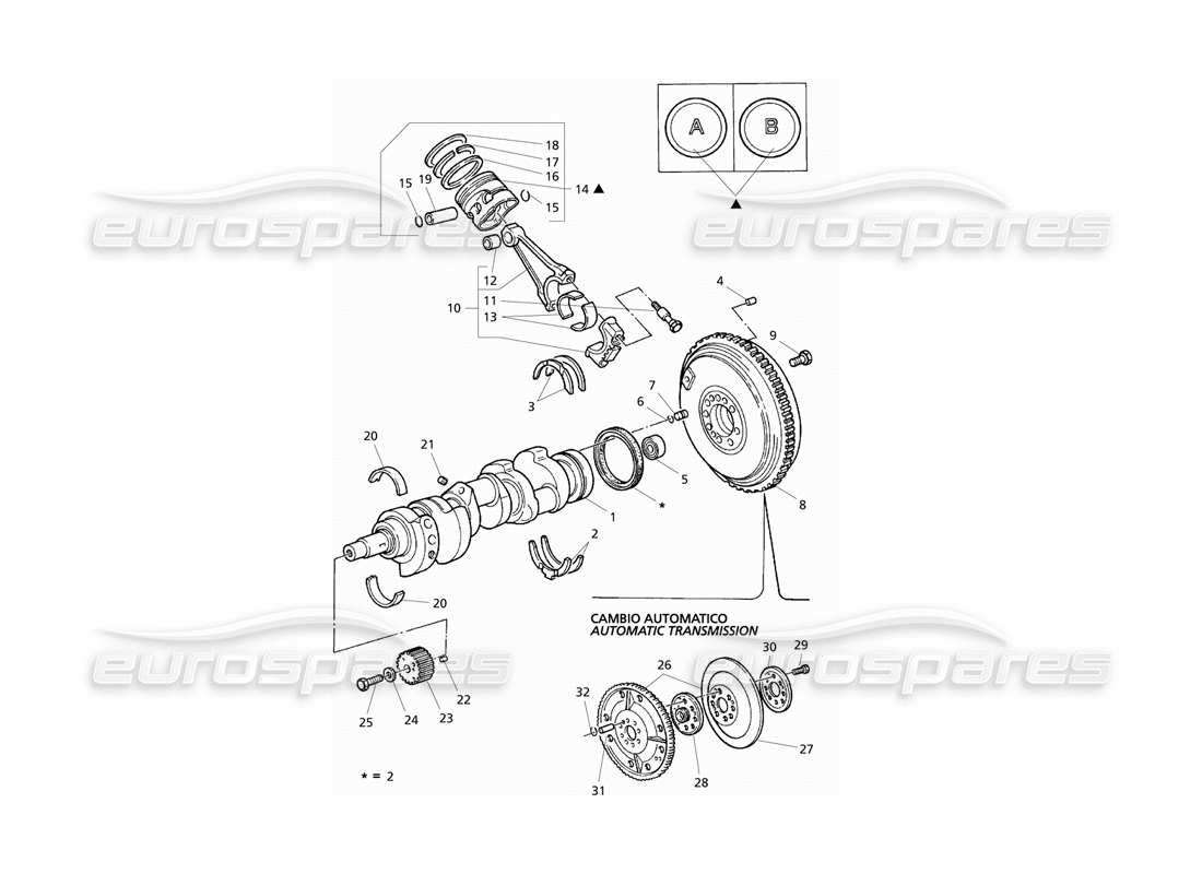 Maserati QTP V6 Evoluzione Crankshaft, Pistons, Conrods & Flywheel Diagrama de piezas