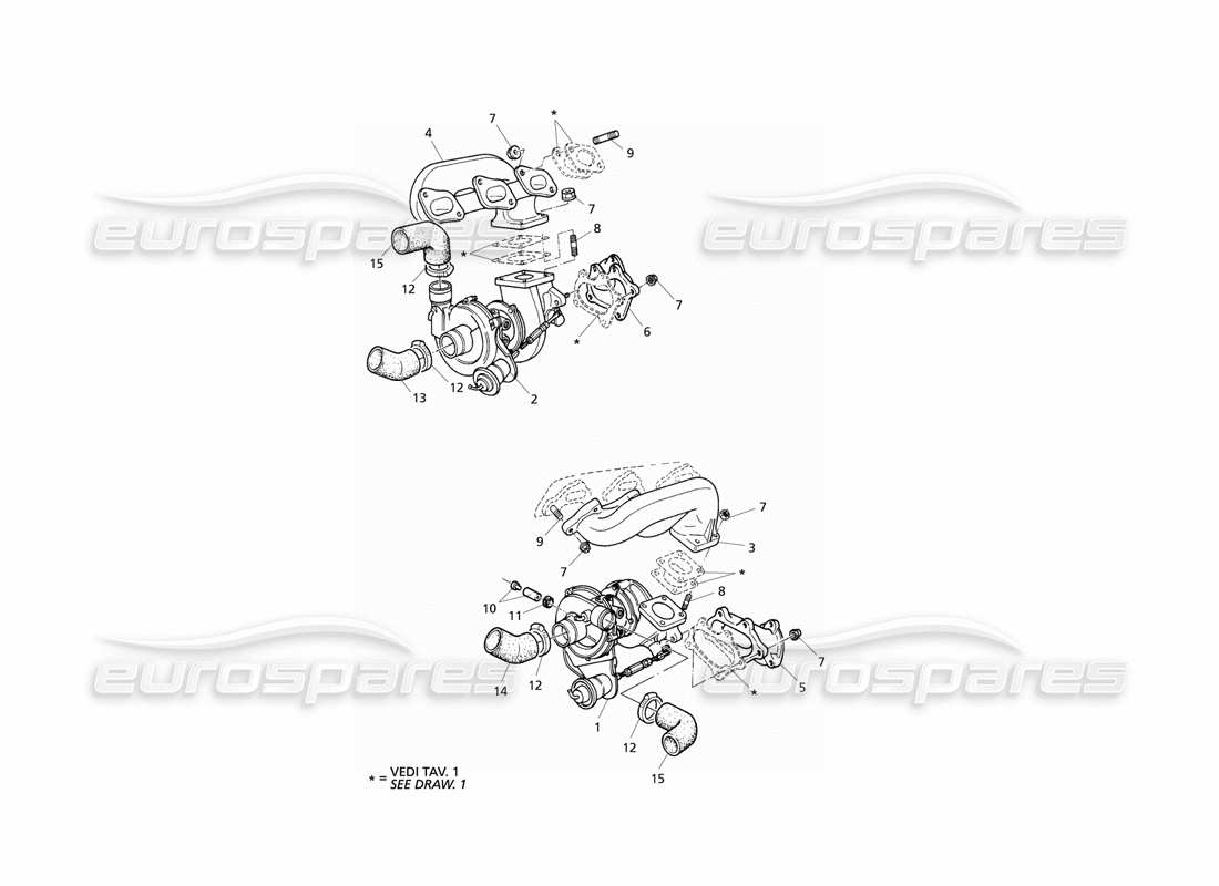 Maserati QTP V6 Evoluzione Turbosopladores y colectores de escape Diagrama de piezas