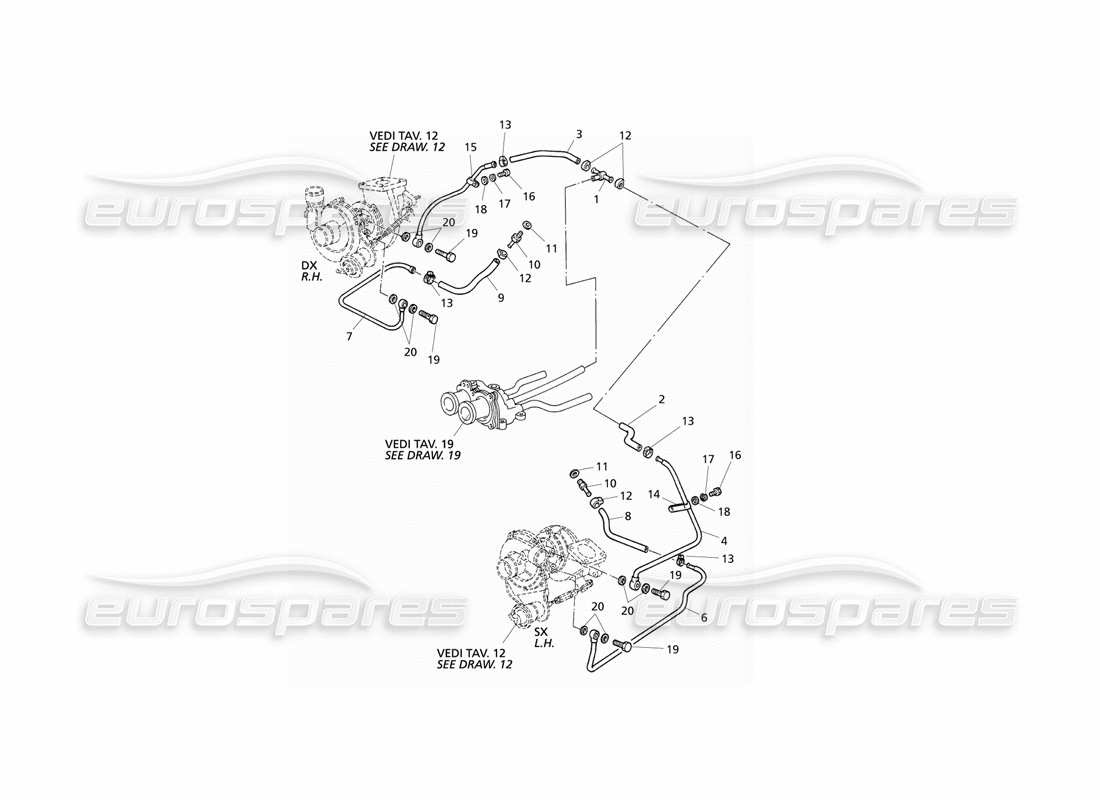 Maserati QTP V6 Evoluzione Tubos de refrigeración turbo Diagrama de piezas
