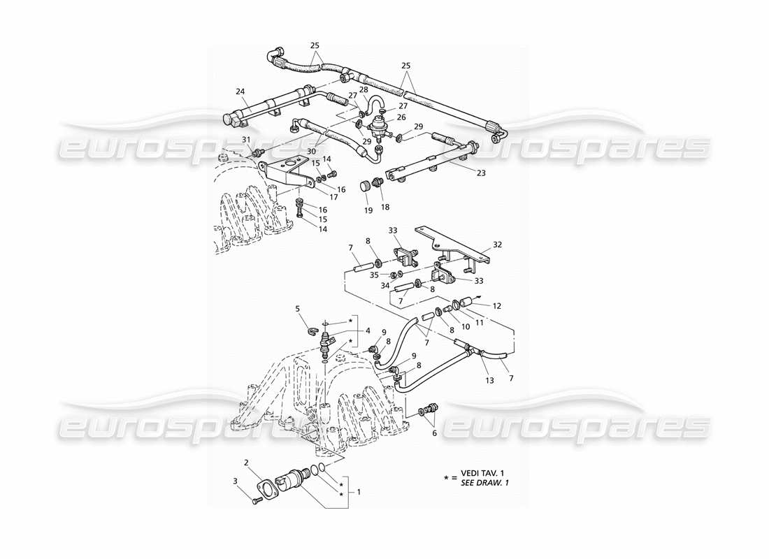 Maserati QTP V6 Evoluzione Colector de admisión y sistema de inyección Diagrama de piezas