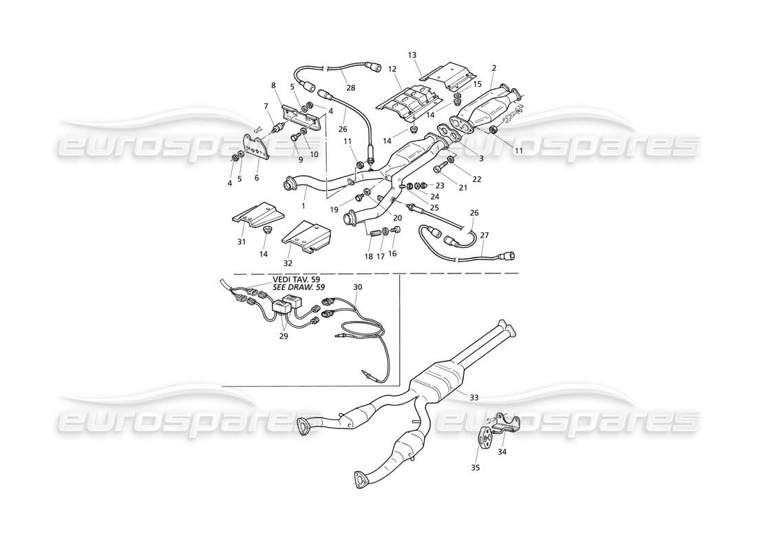 Maserati QTP V6 Evoluzione Sistema de escape delantero Diagrama de piezas