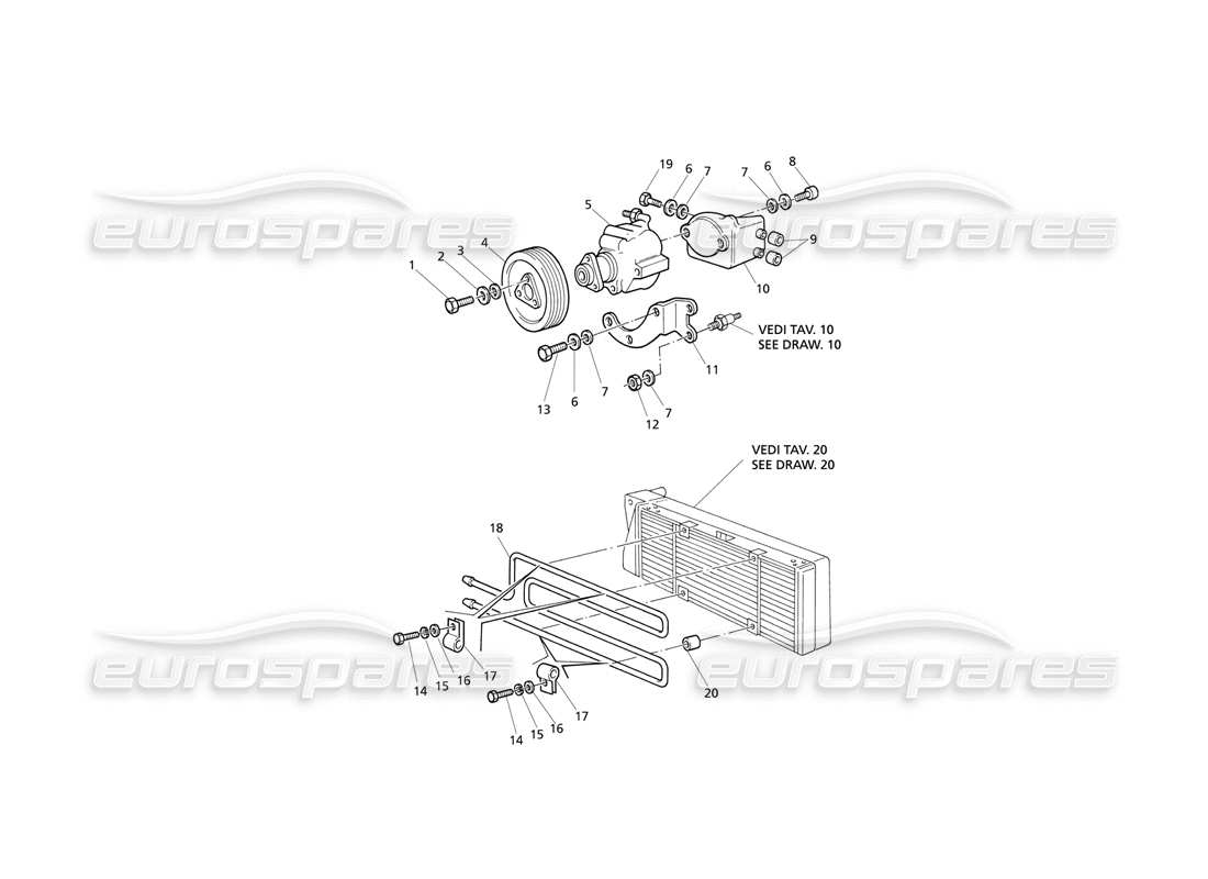 Maserati QTP V6 Evoluzione Bomba de dirección asistida y radiador de aceite Diagrama de piezas