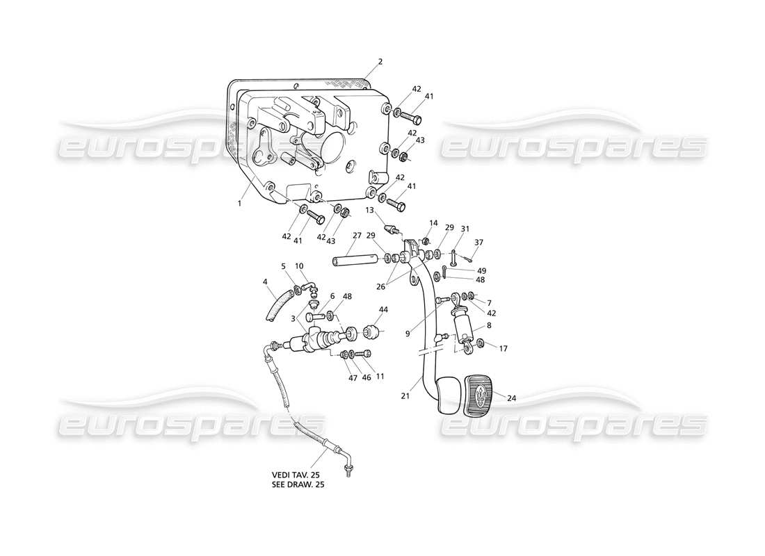 Maserati QTP V6 Evoluzione Soporte del pedal del embrague y del pedal de la bomba Diagrama de piezas