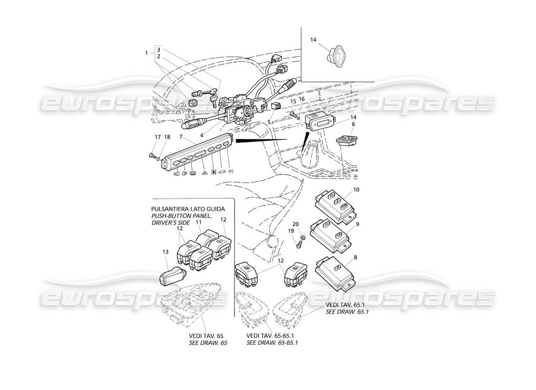 Maserati QTP V6 Evoluzione Interruptores y bloqueo de dirección Diagrama de piezas