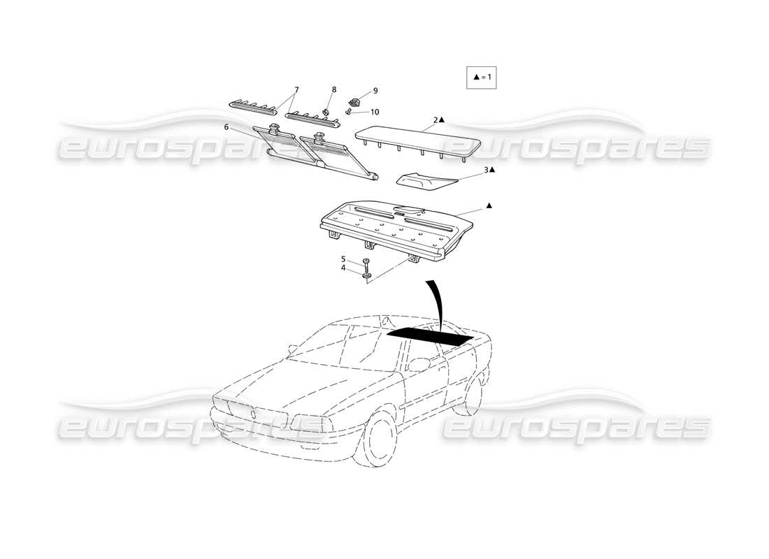 Maserati QTP V6 Evoluzione Adornos interiores: estante para paquetes, persianas Diagrama de piezas