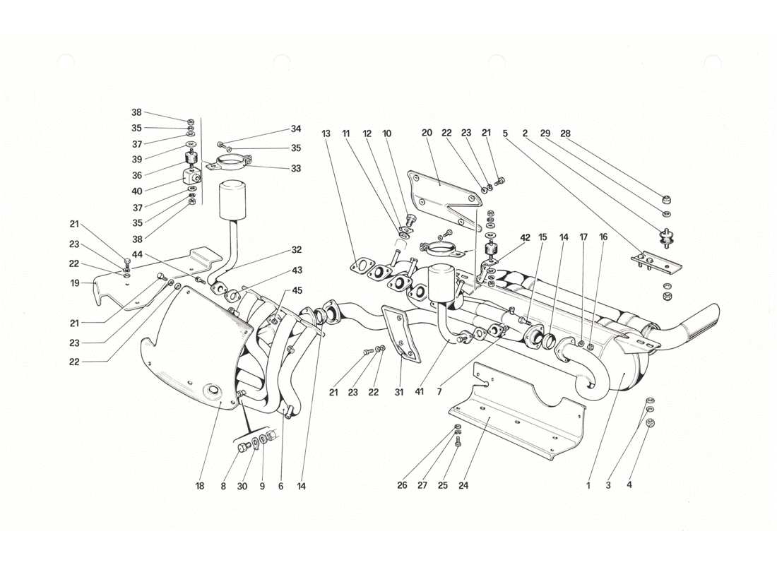 Ferrari 208 GTB GTS Sistema de escape Diagrama de piezas