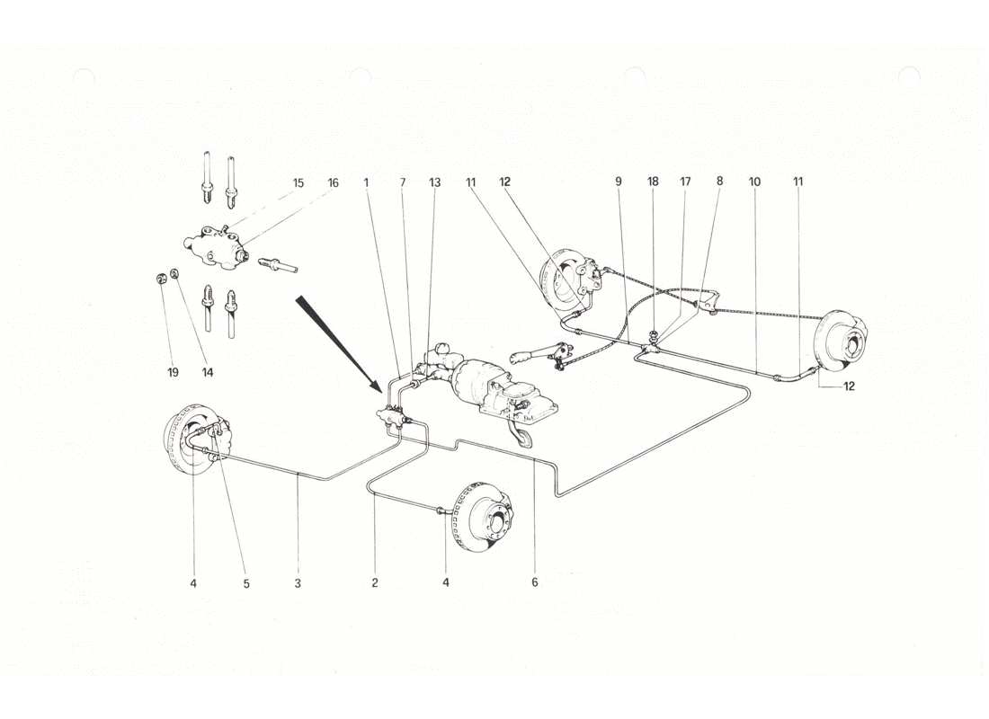 Ferrari 208 GTB GTS Brake System Diagrama de piezas