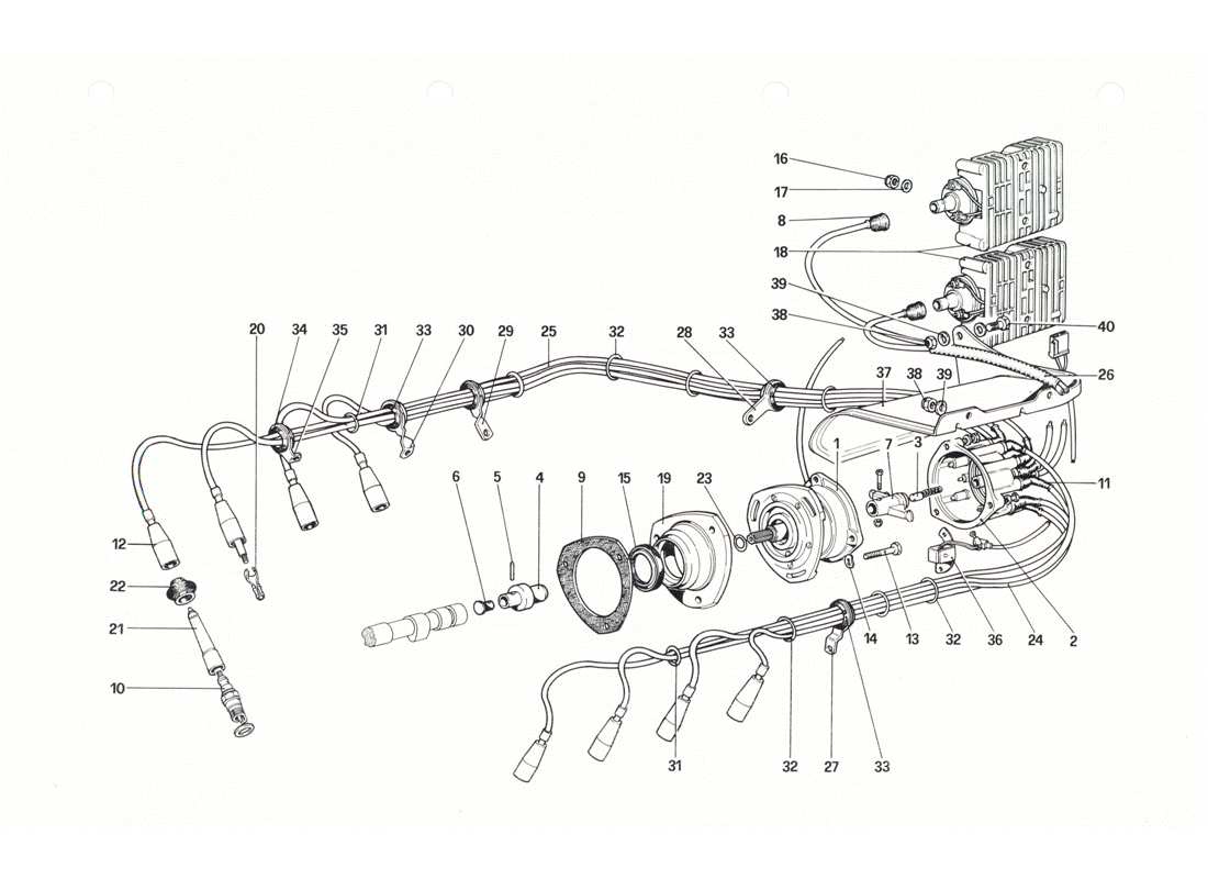 Ferrari 208 GTB GTS Encendido del motor Diagrama de piezas
