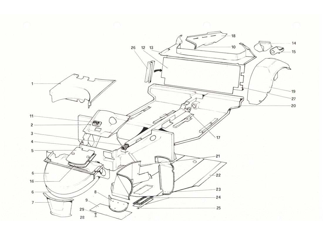 Ferrari 208 GTB GTS Carrocería - Elementos internos Diagrama de piezas