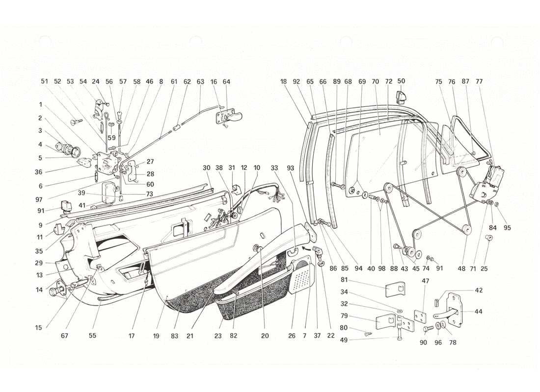 Ferrari 208 GTB GTS PUERTAS Diagrama de piezas