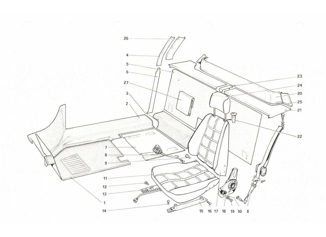 Ferrari 208 GTB GTS Interior Trim, Accessories and Seats Diagrama de piezas