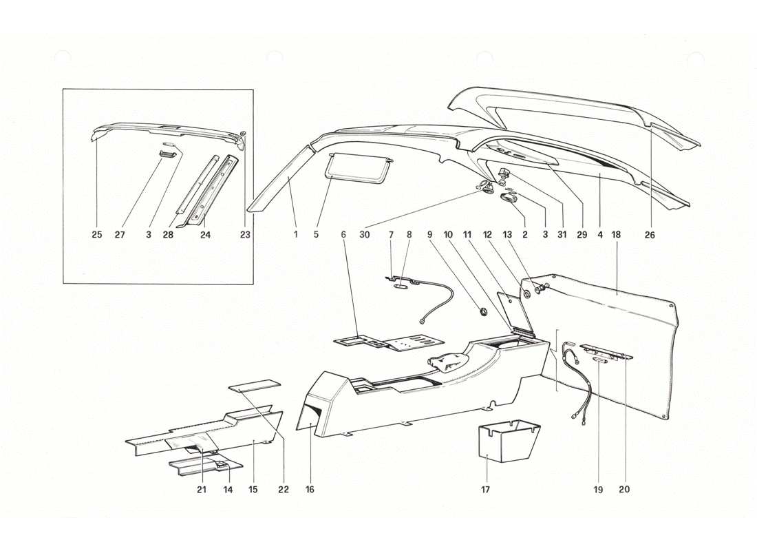 Ferrari 208 GTB GTS Túnel y techo Diagrama de piezas