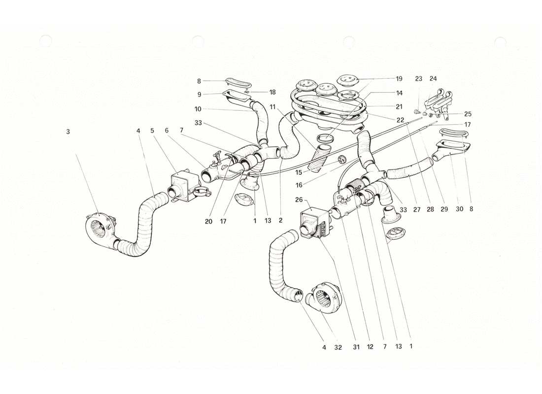 Ferrari 208 GTB GTS Sistema de calefacción Diagrama de piezas