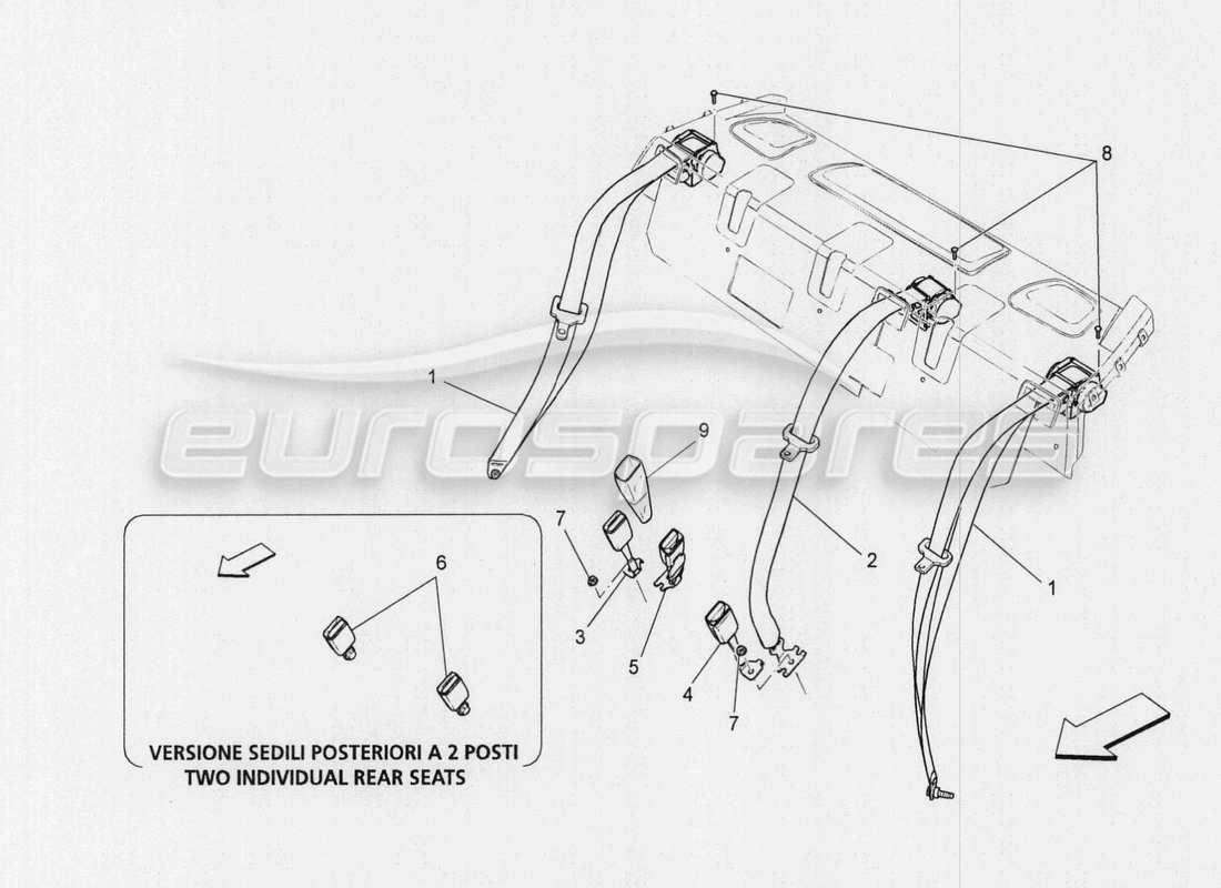 Maserati QTP. V8 3.8 530bhp Auto 2015 Cinturones de seguridad traseros Diagrama de piezas