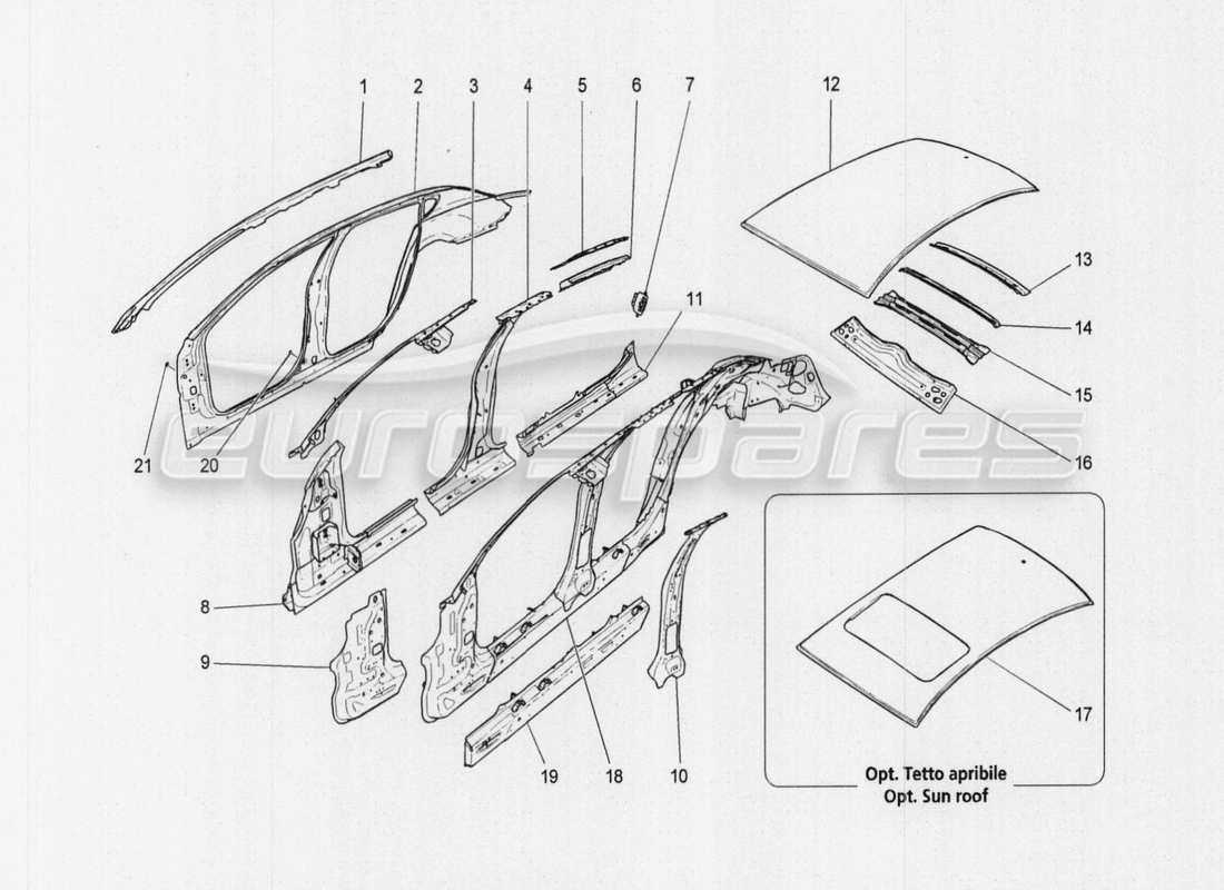 Maserati QTP. V8 3.8 530bhp Auto 2015 CARROCERÍA Y PANELES EXTERIORES CENTRALES Diagrama de piezas