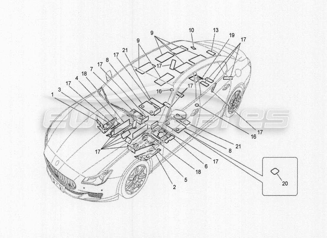 Maserati QTP. V8 3.8 530bhp Auto 2015 ALFOMBRILLAS PARA MALETERO Diagrama de piezas