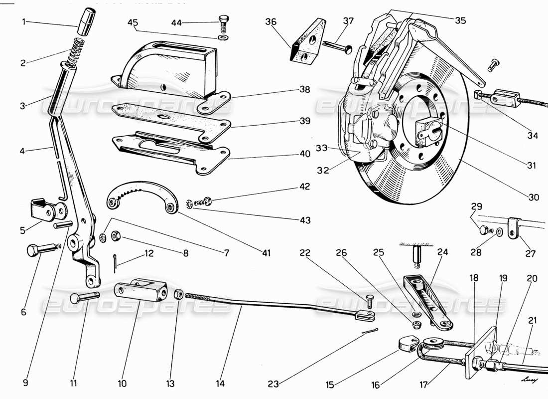 Ferrari 330 GT 2+2 Frenos traseros y freno de mano Diagrama de piezas