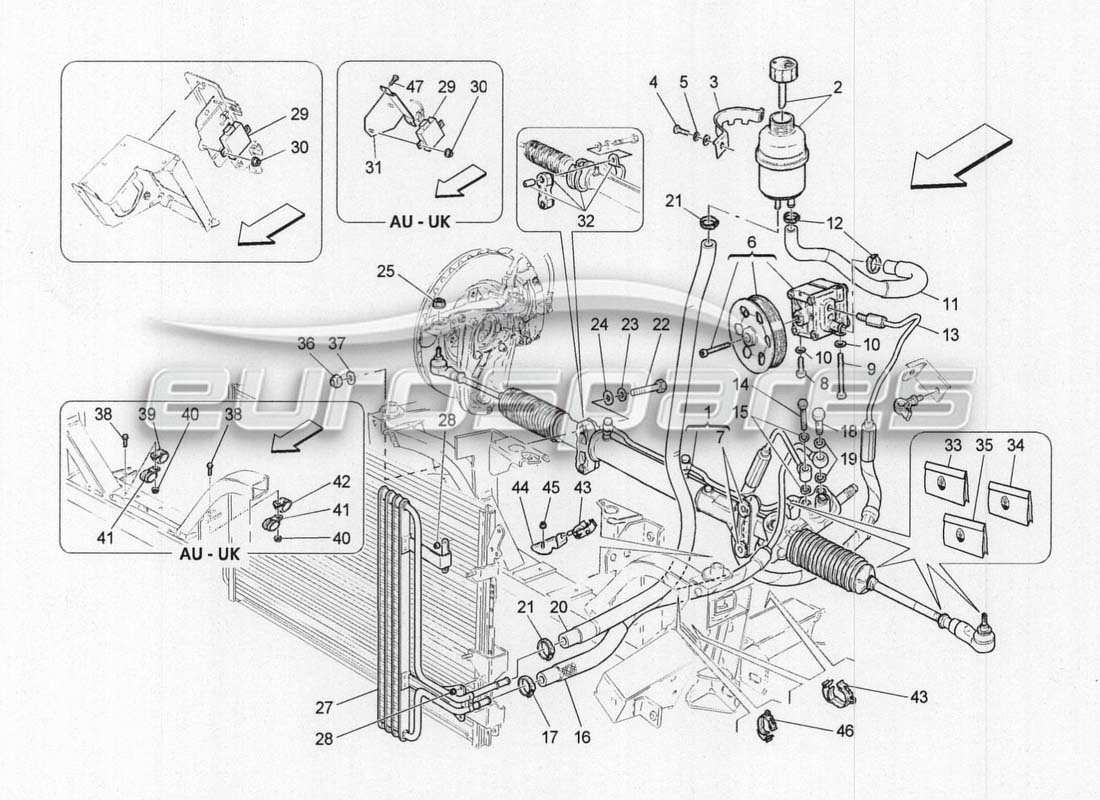 Maserati GranCabrio MC Centenario Caja de dirección y bomba de dirección hidráulica Diagrama de piezas