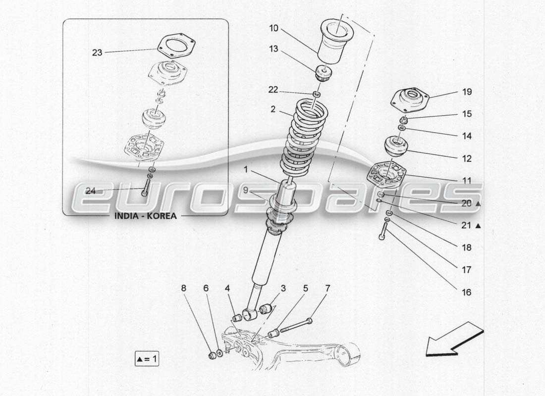 Maserati GranCabrio MC Centenario Órganos de amortiguación frontal Diagrama de piezas