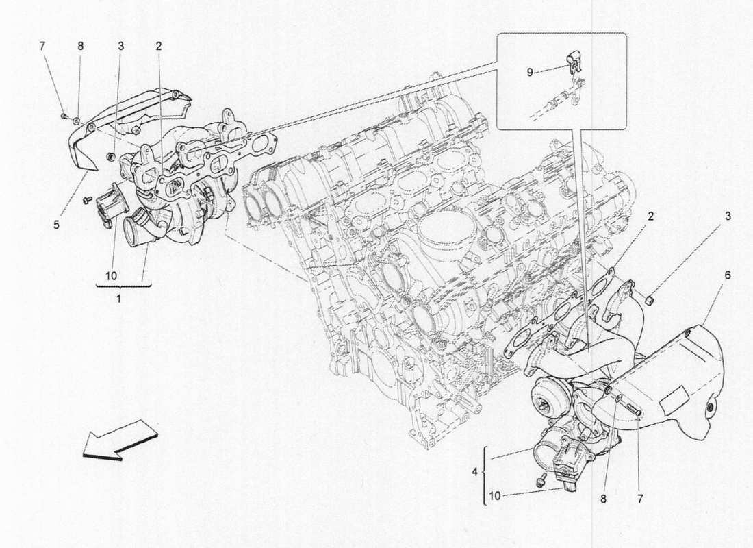 Maserati QTP. V6 3.0 BT 410bhp 2015 sistema de turbocompresor Diagrama de piezas