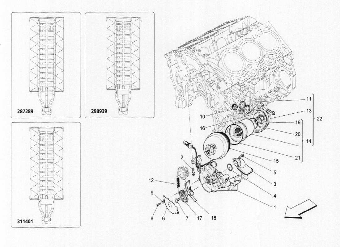 Maserati QTP. V6 3.0 BT 410bhp 2015 Sistema de lubricación Diagrama de piezas