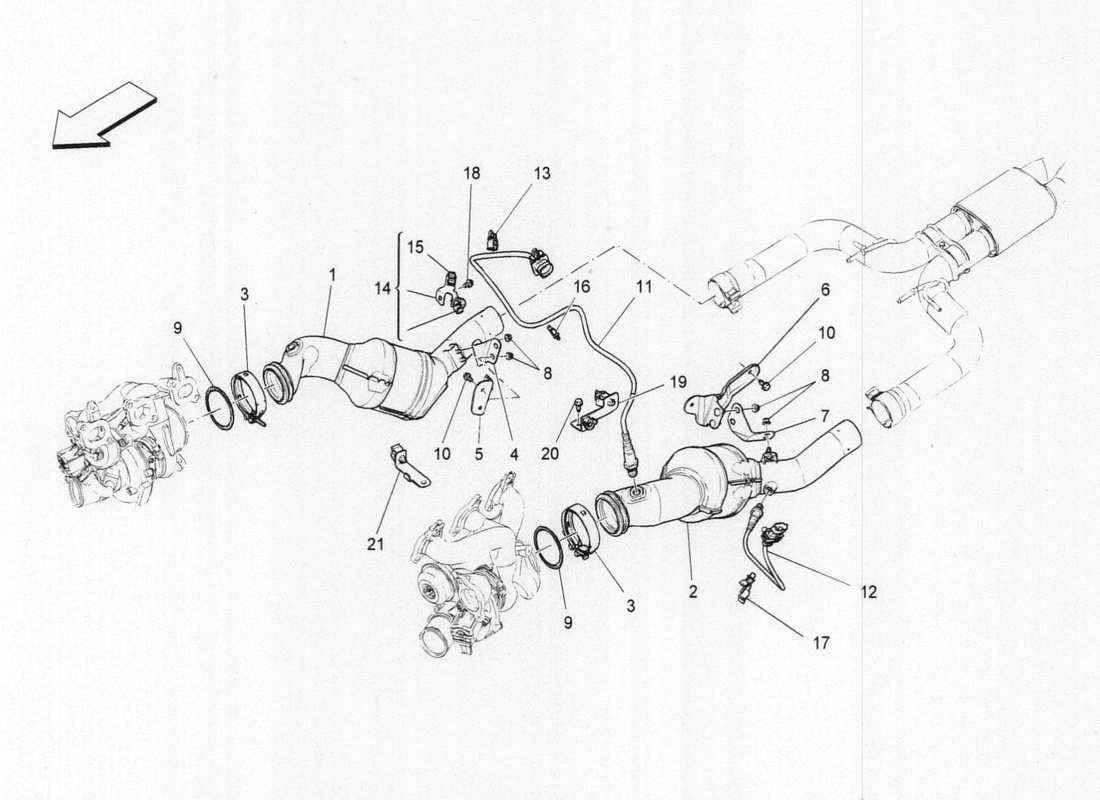 Maserati QTP. V6 3.0 BT 410bhp 2015 Convertidores precatalíticos y convertidores catalíticos. Diagrama de piezas
