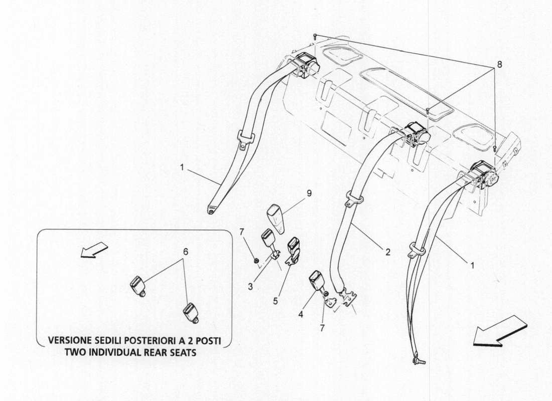 Maserati QTP. V6 3.0 BT 410bhp 2015 CINTURONES DE SEGURIDAD TRASEROS Diagrama de piezas