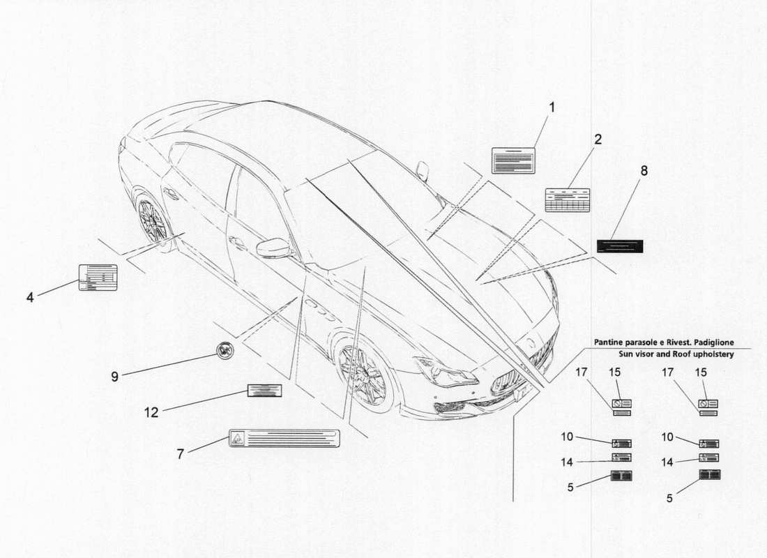 Maserati QTP. V6 3.0 BT 410bhp 2015 PEGATINAS Y ETIQUETAS Diagrama de piezas