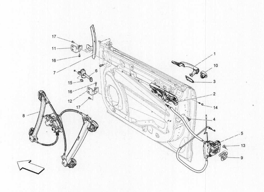 Maserati QTP. V6 3.0 BT 410bhp 2015 PUERTAS DELANTERAS: MECANISMOS Diagrama de piezas