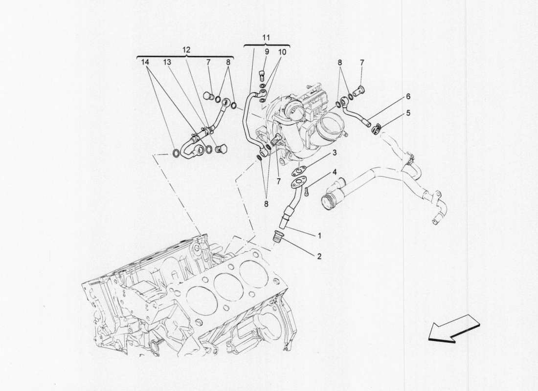 Maserati QTP. V6 3.0 TDS 275bhp 2017 SISTEMA DE TURBOALIMENTACIÓN: LUBRICACIÓN Y ENFRIAMIENTO Diagrama de piezas