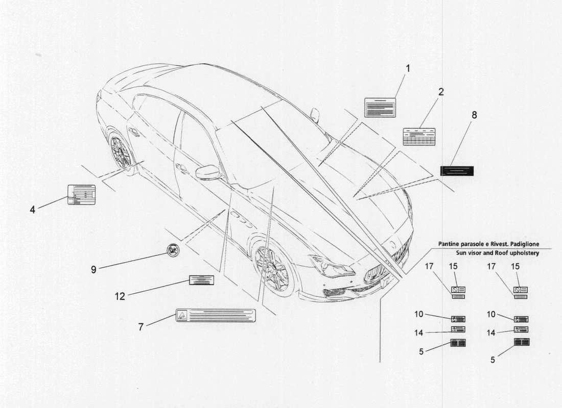 Maserati QTP. V6 3.0 TDS 275bhp 2017 PEGATINAS Y ETIQUETAS Diagrama de piezas