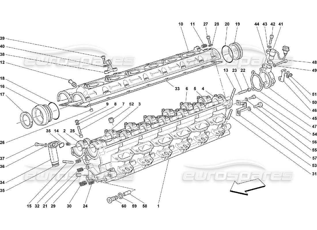Ferrari 550 Maranello Diagrama de piezas de la culata del cilindro derecho