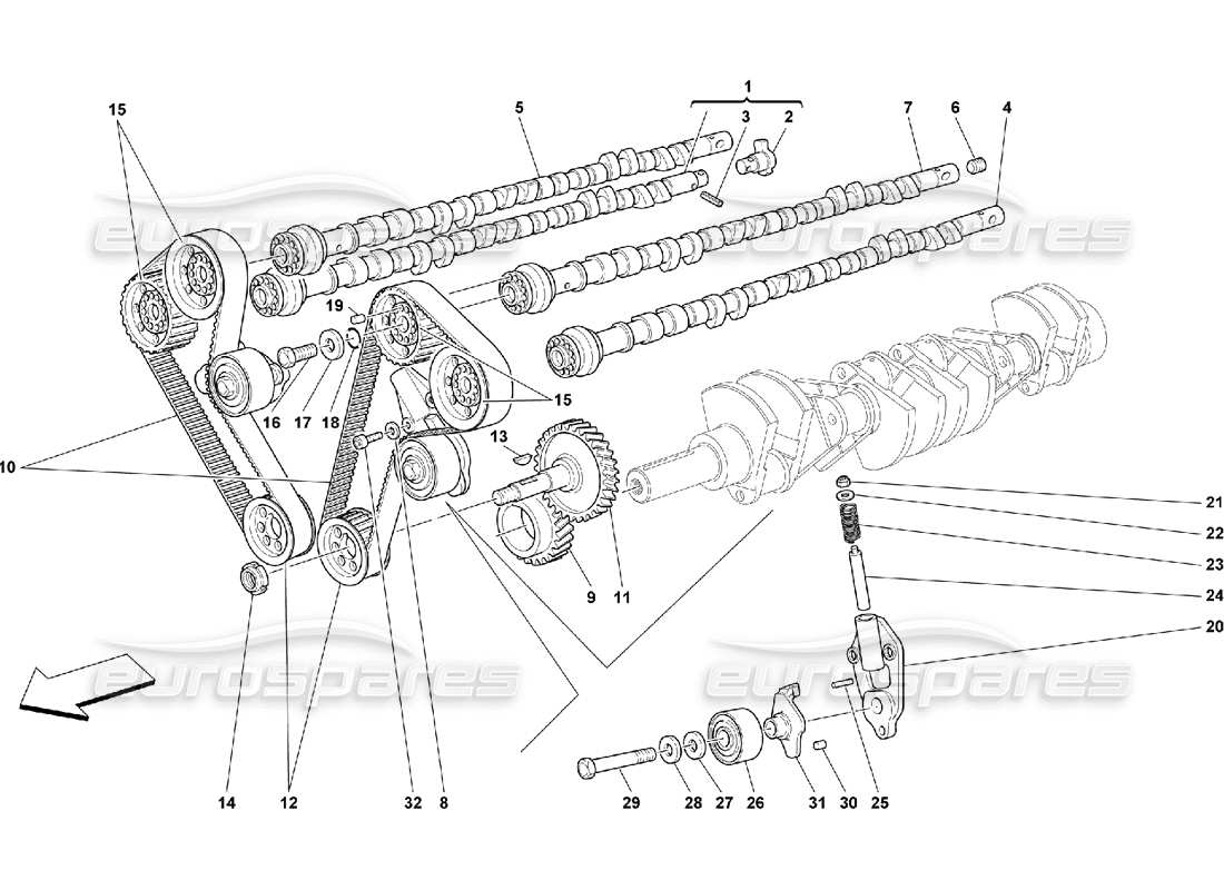 Ferrari 550 Maranello Sincronización - Controles Diagrama de piezas