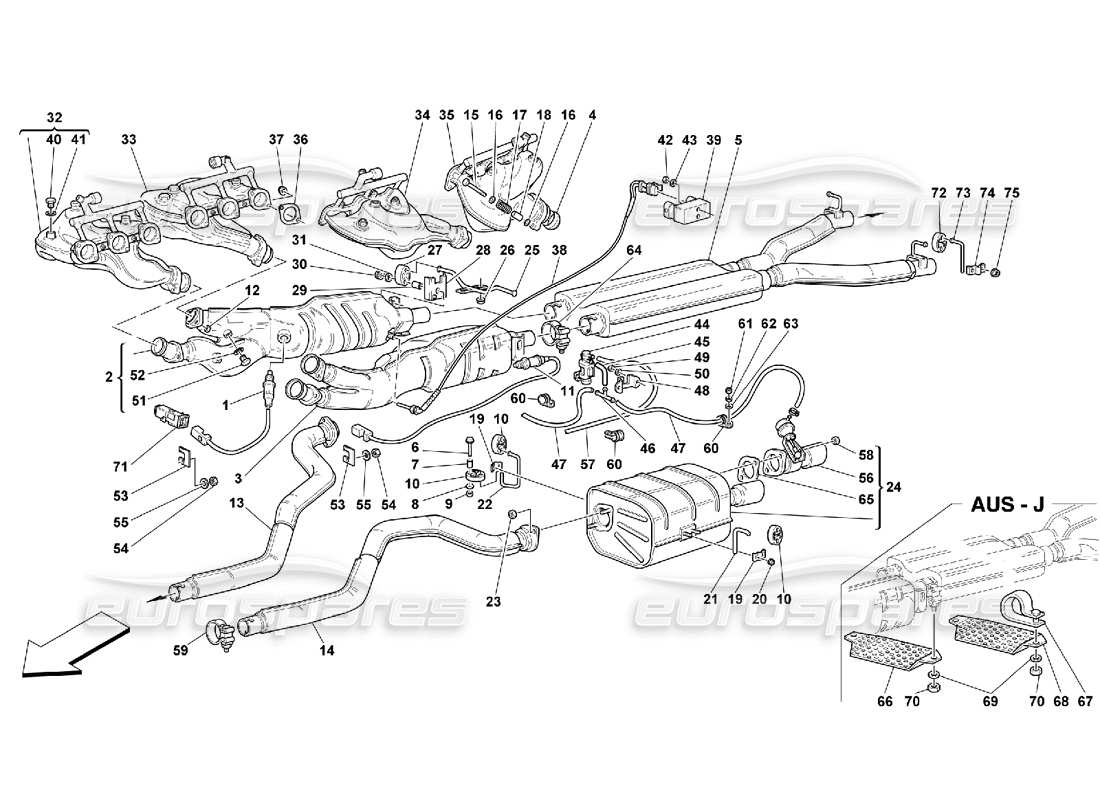 Ferrari 550 Maranello Sistema de escape Diagrama de piezas