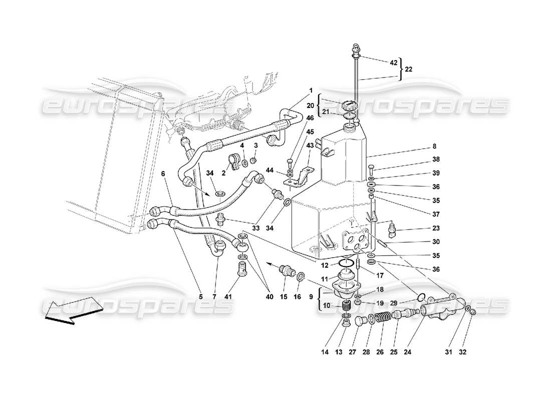 Ferrari 550 Maranello Sistema de lubricación - Tanque Diagrama de piezas