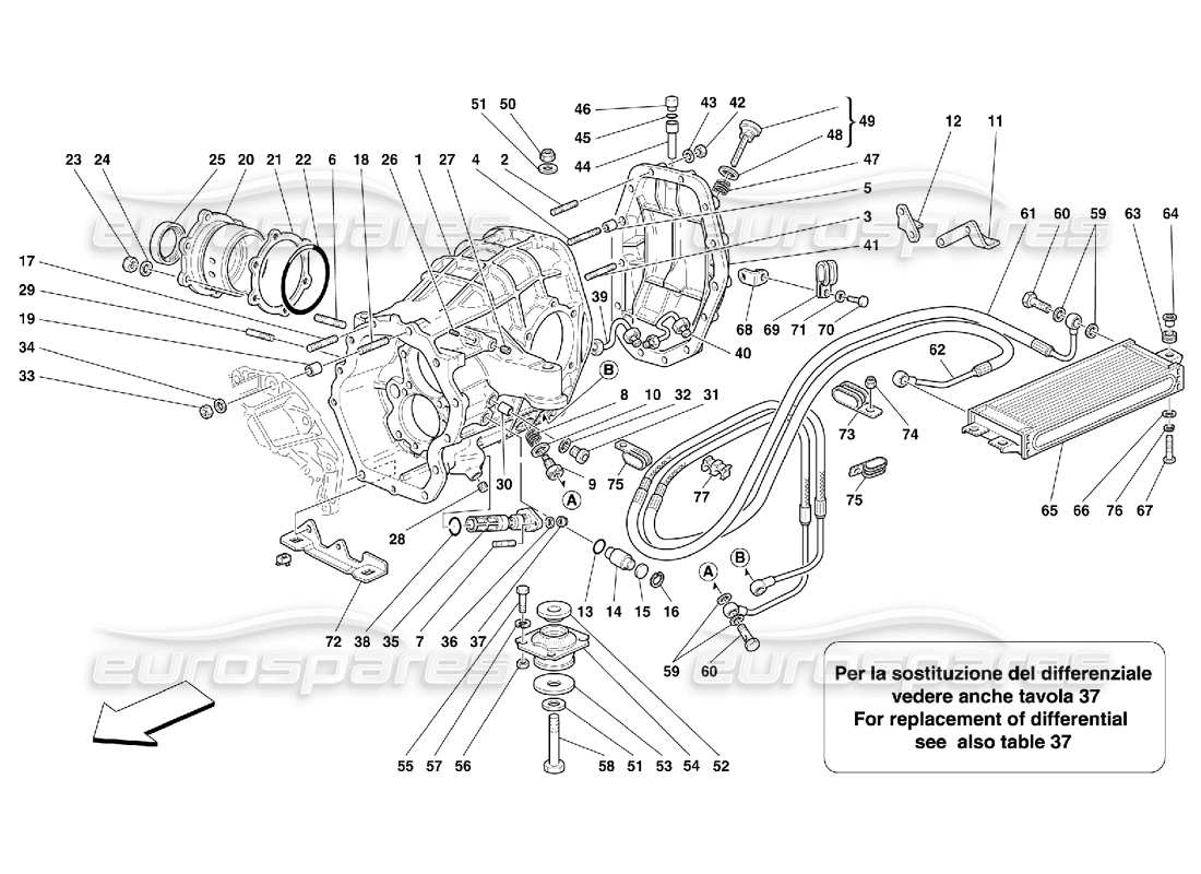 Ferrari 550 Maranello Radiador de refrigeración del portador del diferencial y del embrague Diagrama de piezas