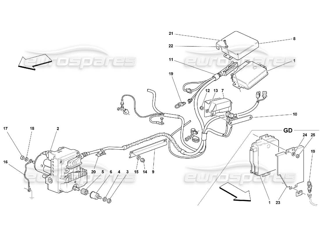 Ferrari 550 Maranello Unidad de Control y Equipo Hidráulico para Sistema ABS-ASR Diagrama de piezas