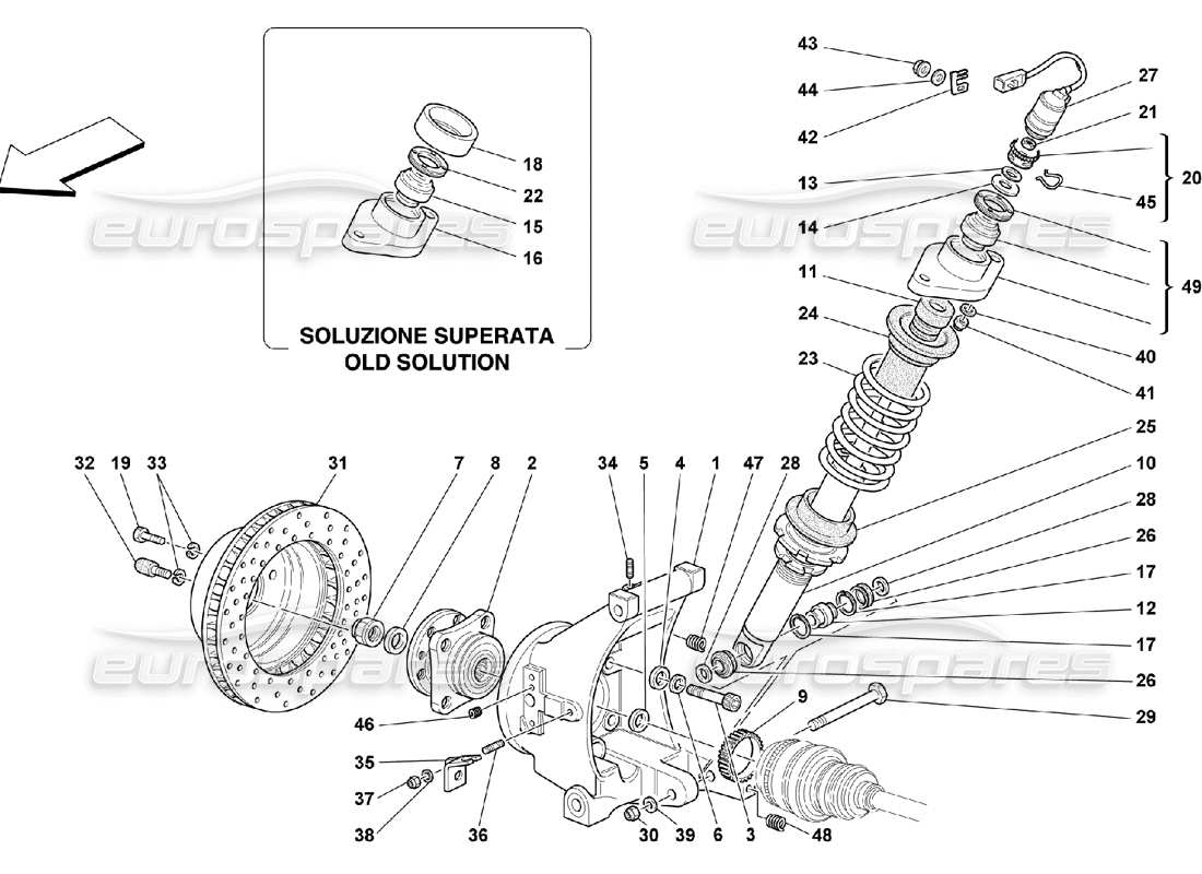 Ferrari 550 Maranello Suspensión trasera: amortiguador y disco de freno Diagrama de piezas