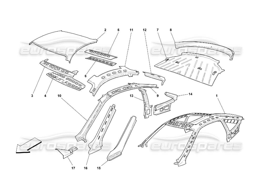 Ferrari 550 Maranello Carrocería - Techo Diagrama de piezas