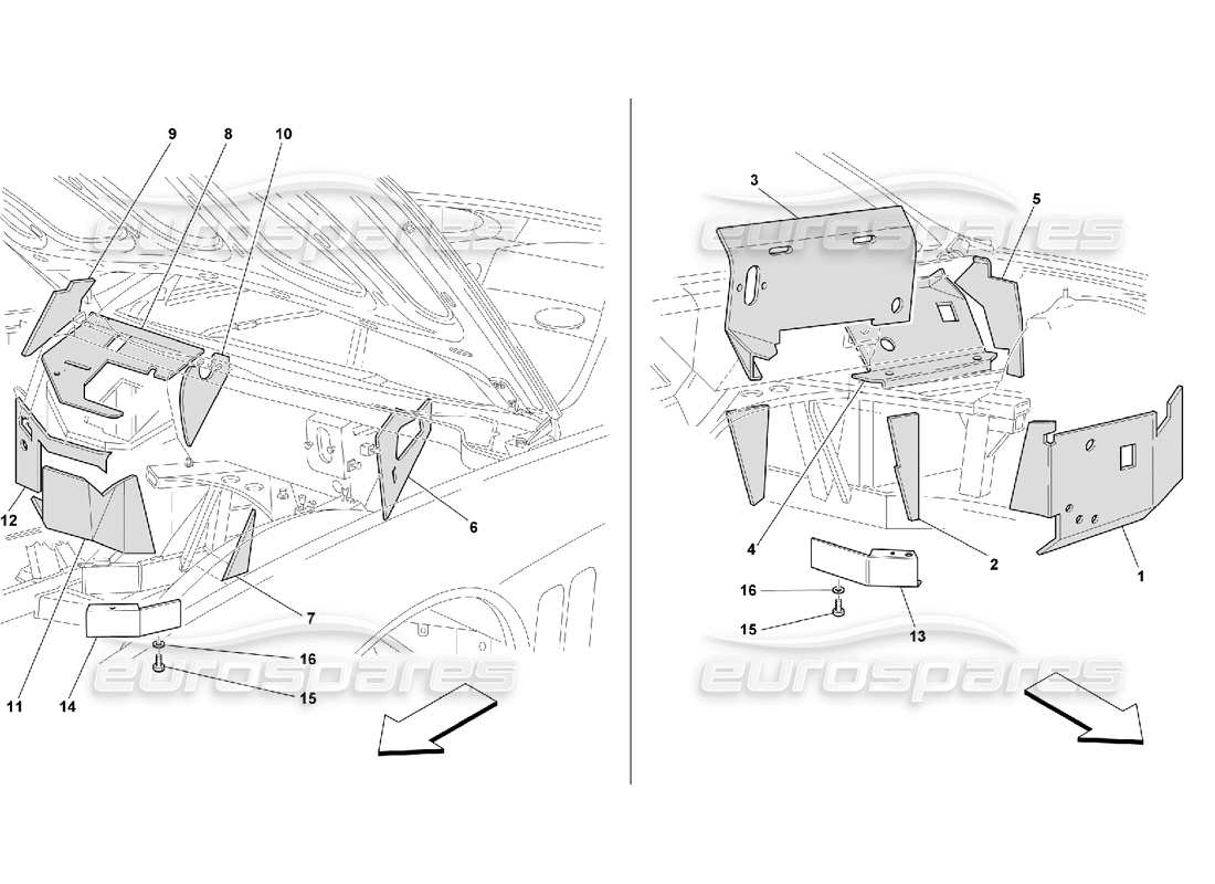 Ferrari 550 Maranello Aislamientos ignífugos del compartimento del motor - Válido para GD Diagrama de piezas