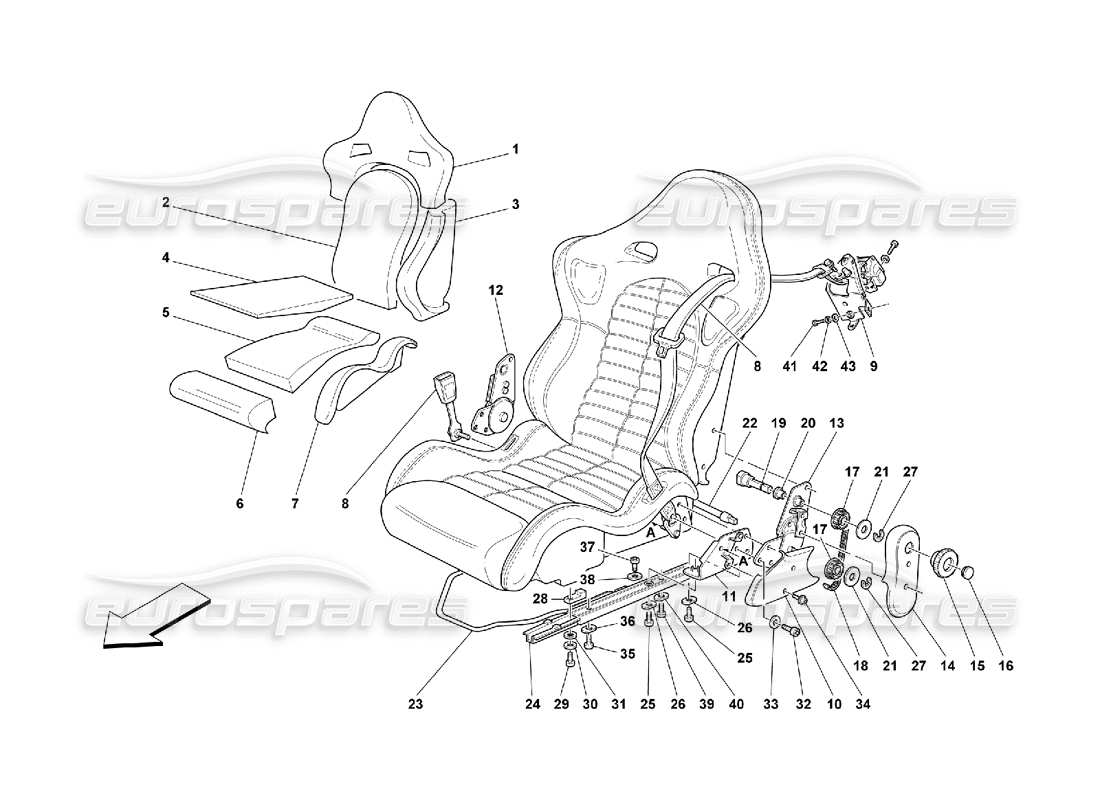 Ferrari 550 Maranello Cinturones de seguridad y de seguridad: deportivos Diagrama de piezas