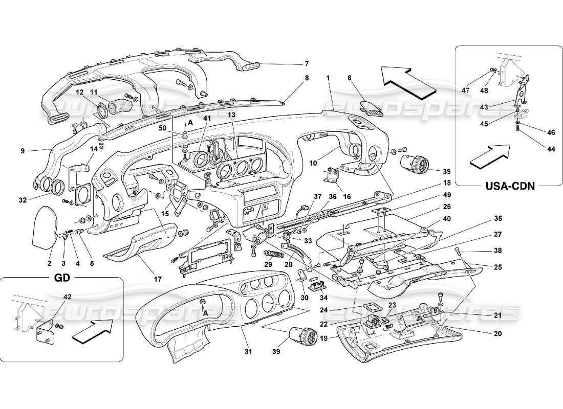 Ferrari 550 Maranello Panel de instrumentos Diagrama de piezas