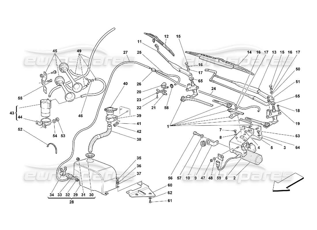 Ferrari 550 Maranello LIMPIAPARABRISAS, Arandela Y BOCINA Diagrama de piezas