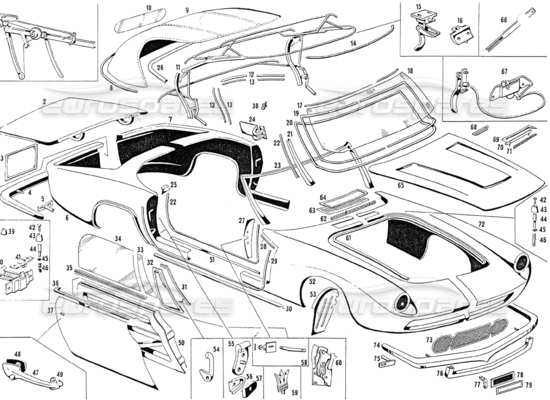 a part diagram from the Maserati Mistral parts catalogue